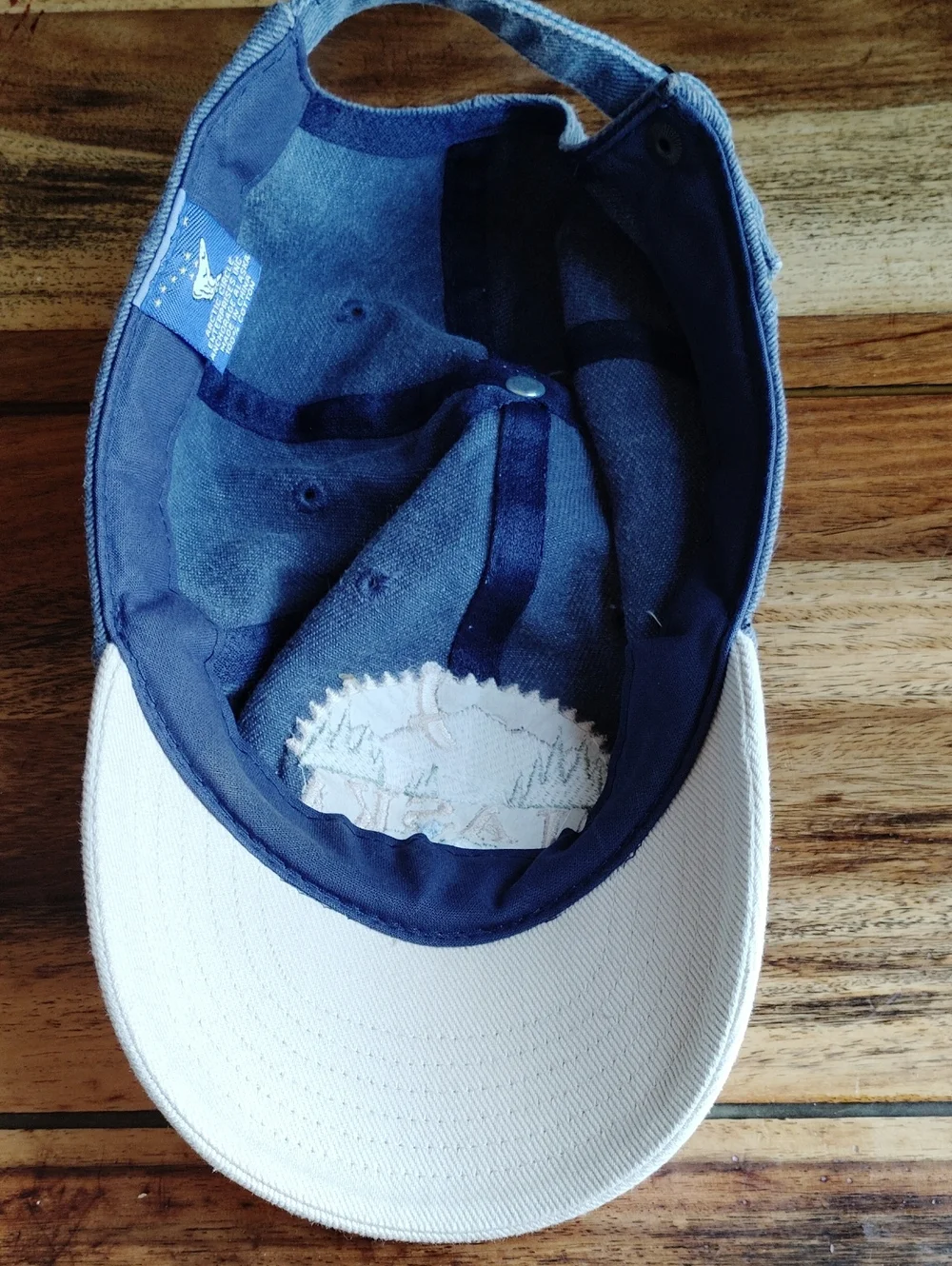 Alaska Embroidered Two Tone Denim Dad Hat - Blue & Light Beige